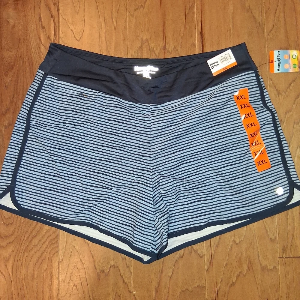 NEW Hang Ten Navy & White Stretch Athletic Shorts Lady's Plus XXL